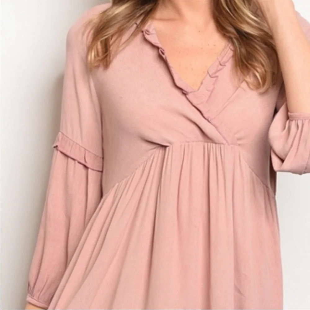 Blush Ruffle Neck Tunic Top - Picture 2 of 3